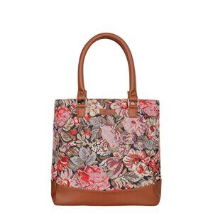 Ladies’ Floral Tapestry Tote Bag | Top Handle Shoulder Purse with Vegan Leather
